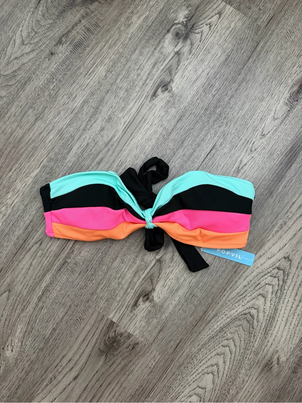 Womens  Stripe Bandeau Bikini Top - Aqua, Pink & Orange